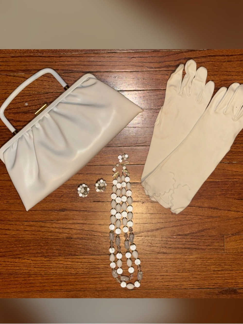 Vintage 1960’s White/Ivory Accessories Set - Gloves, Clutch, Necklace & Earrings